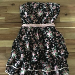 Black short party dress with pink flowers